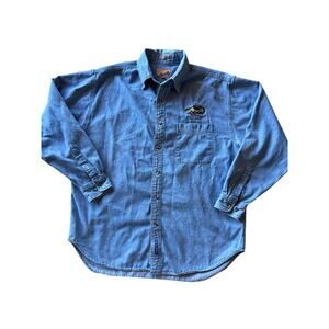 Vintage Port Authority GM Tank Embroidered Logo Large Denim Button Up Shirt